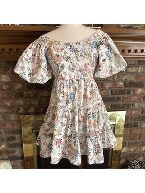 Liyan Mcateer Beige Cotton Floral Dress Size 4 Cottagecore